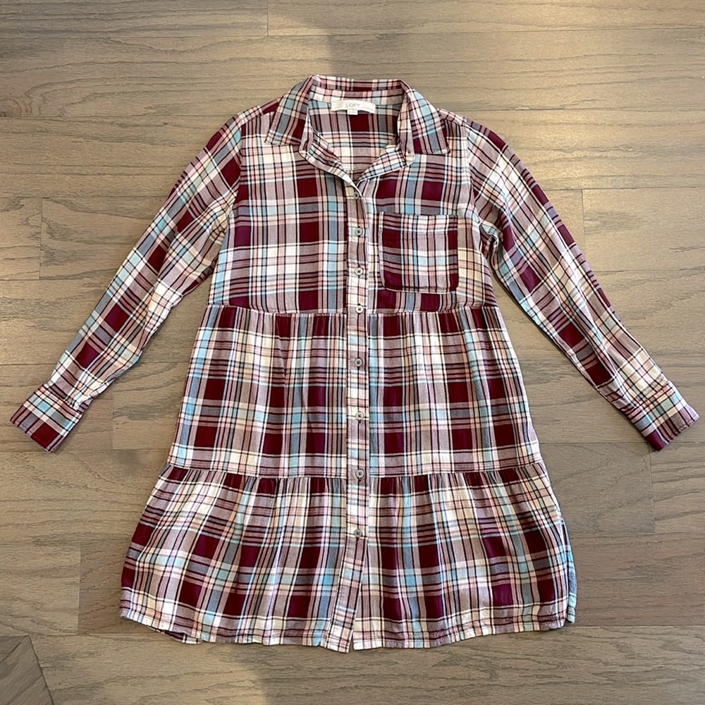 LOFT Petite Plaid Shirtdress - Size XSP - Picture 1 of 7